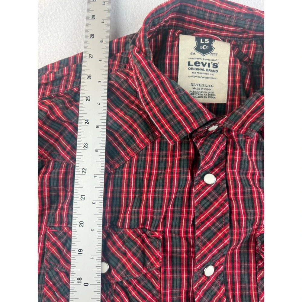 Levi's‎ Western Shirt Plaid Button Up Long Sleeve Red Black XL